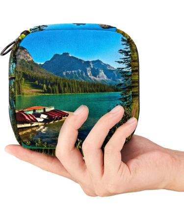 Stylish Menstruation Pad Bag with Zipper | Eco-Friendly Women's Napkin & Tampon Pouch | Canadian Emerald Lake Design - Buy Online on GoSupps.com