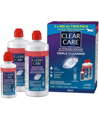 Generic Clear Care 3% Hydrogen Peroxide Triple Action Cleaning Triple Action 2x16oz + 3oz Travel Size Blue
