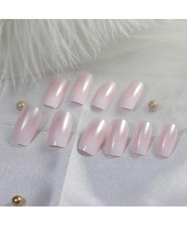 Medium Long Square Pink White Gradient Press on Nails | Full Cover Fake Nails for DIY Manicure | Christmas Nail Art Tips - Buy Online on GoSupps.com