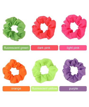 80s Neon Hair Scrunchy Set - 24 Pieces Neon Hair Accessories for Women - Perfect for Halloween & Birthday Parties - Multicolor - Buy Online on GoSupps.com