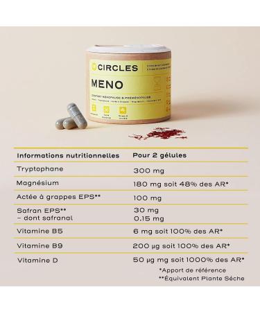 Circles MENO - Premenopause & Menopause - Food Supplement with Plants and Minerals - Accompanies Transition and Hormonal Variations - Vegan - 60 Capsules - Buy Online on GoSupps.com