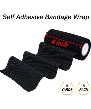 BQTQ 8 Rolls Cohesive Bandage 4 Inch - Self Adherent Sport Wrap Tape for Ankle Sprains & Swelling - Stretch Bandage Wrap for Humans and Animals - Black - Buy Online on GoSupps.com