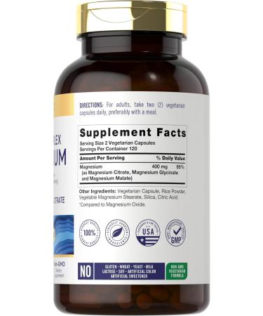 Carlyle Triple Magnesium Complex | 400 mg | 240 Capsules | Magnesium Malate Glycinate & Citrate | Vegetarian Non-GMO and Gluten Free Supplement - Buy Online on GoSupps.com