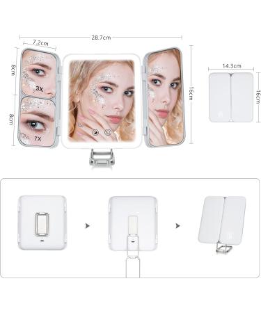 Nuoya LED Lighted Rechargeable Makeup Mirror | 1X/3X/7X Magnification Trifold Vanity Mirror with 64 LED Beads | Touch Screen Dimming & Adjustable Stand | Perfect for Countertop, Travel, Bathroom - Buy Online on GoSupps.com