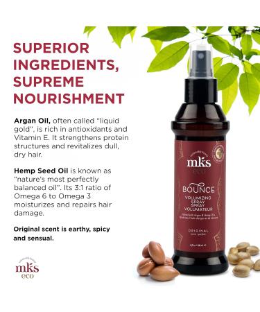MKS eco Bounce Original Scent - 4 fl oz - Volumizing Spray - Natural-Looking Weightless Volume - Moroccan Argan Oil Hemp Seed Oil & Panthenol - Vegan & Cruelty Free - Buy Online on GoSupps.com