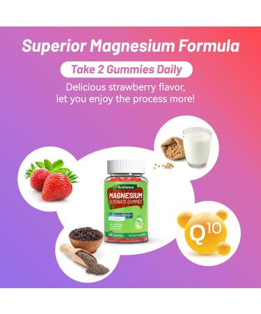 Magnesium Glycinate Gummies 600mg for Women & Men with Magnesium L-Threonate 300mg CoQ10 and Black Pepper Vegan (60 Count) 60 Count (Pack of 1) - Buy Online on GoSupps.com