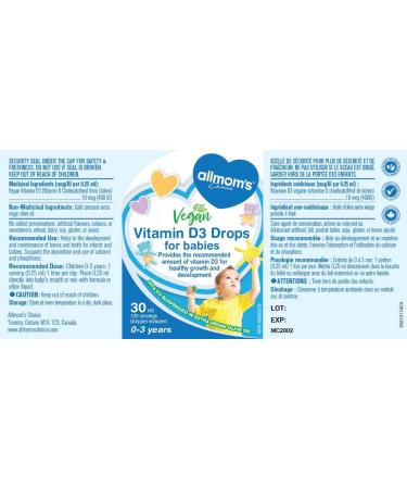 Vitamin D Drops 400IU 0 to 3 Year Olds 30 ml - Allmom's Choice - Buy Online on GoSupps.com