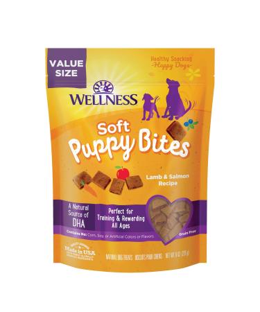 Wellness Soft Puppy Bites Natural Grain-Free Treats for Training, Dog Treats with Real Meat and DHA, No Artificial Flavors (Soft Lamb & Salmon, Crunchy Chicken & Carrots) Soft Treats Lamb & Salmon 8 Ounce (Pack of 1)