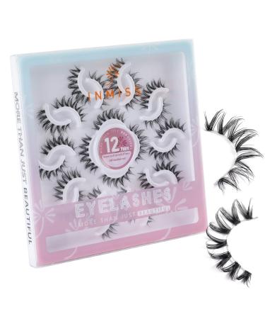 Anime Eyelashes Spiky Clear Band Japanese Korean Lashes Manga Lashes Wispy Natural Look Asian Manhua Lash 12 Pairs Pack Manga-25