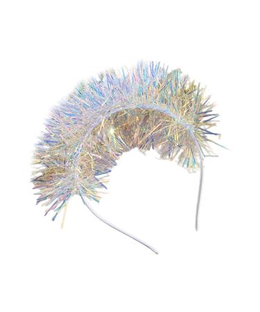 amangul Cute Hairband with Colorful Tinsel Perfect for Parties Stage Performences Eye-catching Party Headband Birthday HeadWear(White)