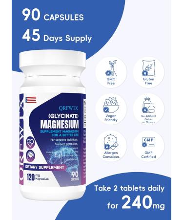 Magnesium Glycinate 240 mg with Vtamin C,High Absorption Magnesium Glycinate for Sleep,Bone Support,Energy,Gentle On Stomach,Non-GMO,Gluten Free,Vegan,90 Capsules,45 Day Supply - Buy Online on GoSupps.com