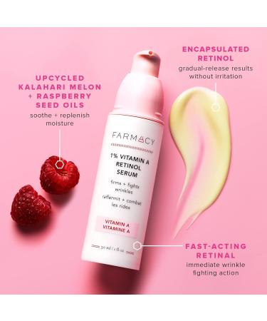 Farmacy 1% Vitamin A Anti Wrinkle Retinol Serum - Resurfacing Formula with Upcycled Ingredients - 1 Fl Oz - Buy Online on GoSupps.com