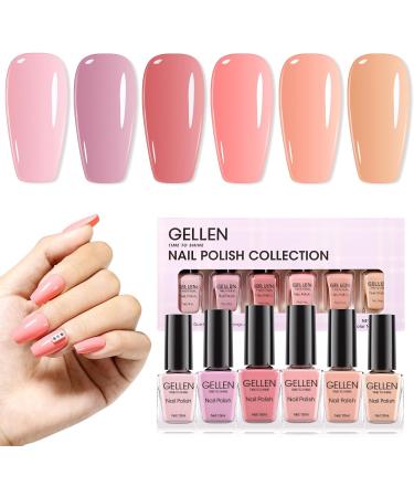 Gellen Nail Polish Set - 6 Nude Pink Color Gel Nail Polish Quick Dry Nail Polish Air Dry Nail Polish Nail Art Designs DIY Home Gel Manicure Set Ballerina Slippers - Buy Online on GoSupps.com