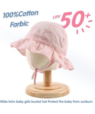 XIAOHAWANG Baby Girl Sun Hat - Embroidered Flowers Toddler Bucket Hat for Infant Girls 1-2 Years - Pink Bow - Buy Online on GoSupps.com
