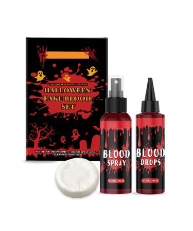 Rubu22a Halloween Artificial Blood Kit - 50ml Fresh Artificial Blood + 50ml Dark Red Theatre Blood - Artificial Blood - Washable - For Halloween Zombie Vampire Wounds (50ml + 50ml)