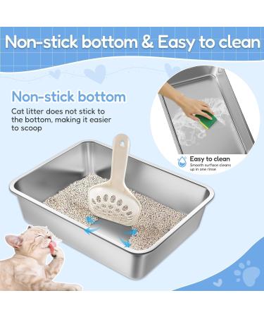 Lihong Stainless Steel Cat Toilet - Durable Cat & Bunny Litter Box (40x30x10 cm) - Perfect for Large Cats & Rabbits - Silver - Buy Online on GoSupps.com