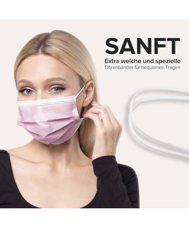 50-Piece MADE IN GERMANY Disposable Face Masks | CE Certified Type IIR | Breathable Triple Layer Filtration | Elastic Earloops | Adults - Rosa - Buy Online on GoSupps.com