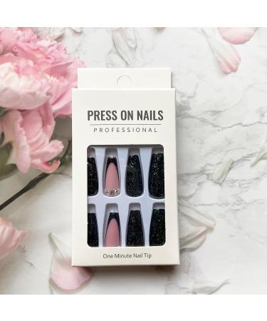 Green Rhinestone French Tip Press on Coffin Nails - Medium Full Cover Glitter Acrylic False Nails for Women - Buy Online on GoSupps.com