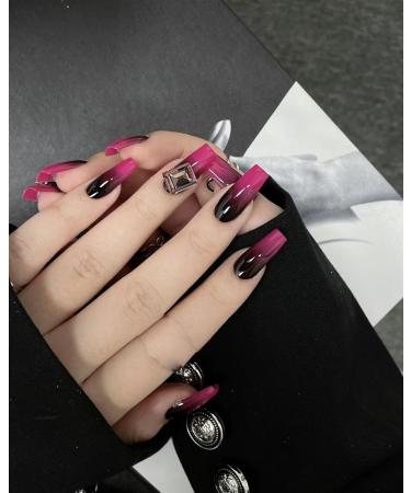 KEMKEY Rose Red System Black Gradient Square Diamond Europe And The United States And The United States Nail Wear Nail Products(1X) - Buy Online on GoSupps.com