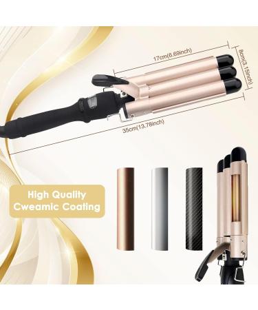 3 Barrel Hair Waver Curling Iron | 25mm Mermaid Curler with 2 Temperature Control | Quick Heating Styling Tool for Long Short Hair | Includes Heat-Resistant Gloves | Gold - Buy Online on GoSupps.com