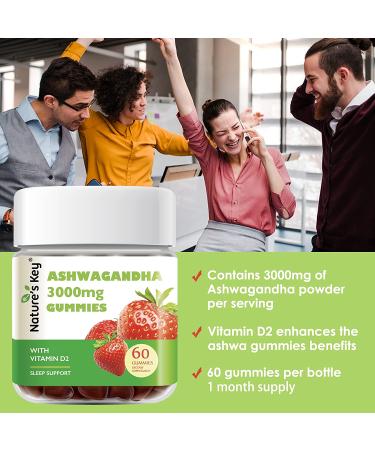 Nature's Key Ashwagandha Gummies - High Potency Root Extract with Vitamin D2 - Stress Relief, Mood Support & Sleep Aid for Men & Women - 60 Count - Buy Online on GoSupps.com