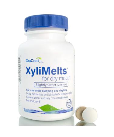OraCoat XyliMelts Dry Mouth Relief Moisturizing Oral Adhering Discs Slightly Sweet with Xylitol For Dry Mouth, Stimulates Saliva, Non-Acidic, Day & Night Use, Time Release for up to 8 Hours, 120 Count