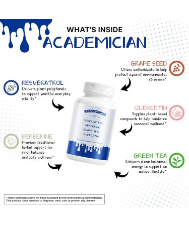 ACADEMICIAN Resveratrol Berberine Supplement Quercetin Capsule with Bromelain Grape Seed Extract Capsules - 120 Count - Buy Online on GoSupps.com