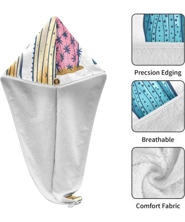 Hand Drawn Cactus Hair Towel 2 Pack | Super Absorbent Quick Dry Hair Turbans for Women & Girls - Buy Online on GoSupps.com