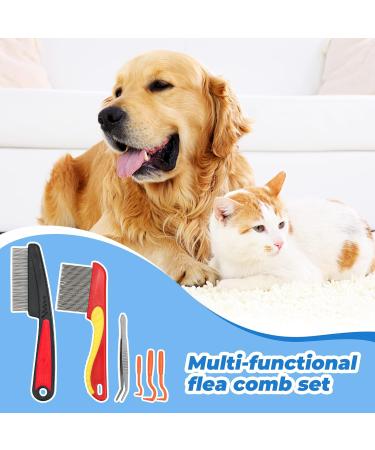 Flea Comb for Dogs and Cats - Stainless Steel Fine Long Teeth Flea Catcher - Tick Removal Tool and Lice Remover - Red Color - 6PCS - Buy Online on GoSupps.com