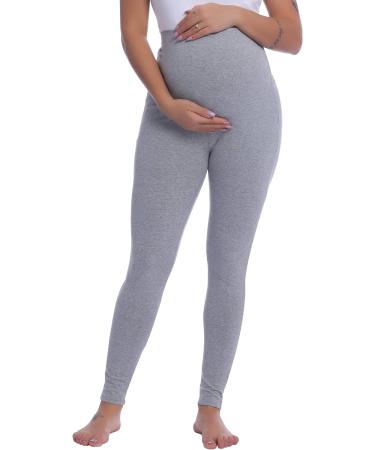 Amorbella Maternity Leggings | Over Bump Cotton Soft Pants for Yoga & Pajamas | Light Gray - Buy Online on GoSupps.com
