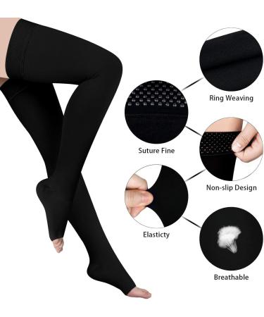 Evolyline Open Toe Thigh High Compression Socks - Beige 20-30 mmHg Graduated Support Stockings for Women & Men - Varicose Veins, Edema, Flight - Black XL - Buy Online on GoSupps.com