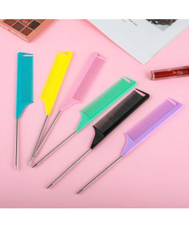 6Pcs Metal Rat Tail Combs Fine Tooth Rattail Comb Parting Combs with Stainless Steel Pintail for Braiding Hair Sectioning Teasing Styling(8.66 Inch) - Buy Online on GoSupps.com