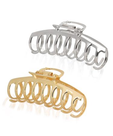 B.phne 2 Pcs Gold Hair Claw Clips for Women  Non-slip Metal Large Hair Claw Clips Accessories Suitable for Women Thick Hair
