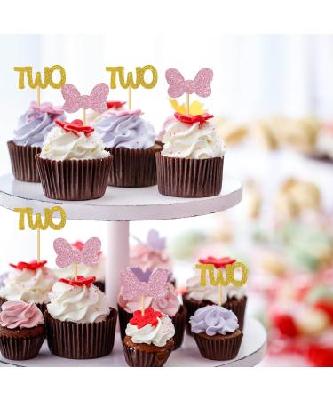 MonMon & Craft Minnie Two Cupcake Toppers/Girls Children 2nd Birthday Cupcake Toppers/Twins 2nd Birthday/Kids Birthday Party Decorations/Glitter - 24 Pcs - Buy Online on GoSupps.com