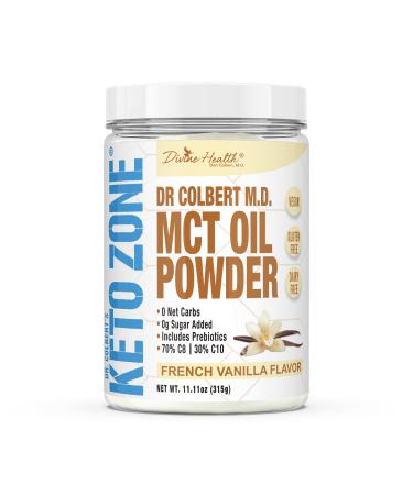 Keto Zone MCT Oil Powder | French Vanilla | 315 G | 30 Day Supply | Dr. Colbert's Keto Zone Diet Book | Coffee Creamer | 70% C8 30% C10 | 0 Net Carbs