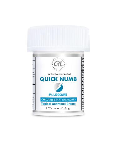 Quick Numb 5% Lidocaine Topical Numbing Cream for Fast Pain Relief 1.25 Oz Maximum Strength Deep Penetrating Pain Relief Cream Anesthetic with Aloe Vera Vitamin E Lecithin with Child Resistant Cap