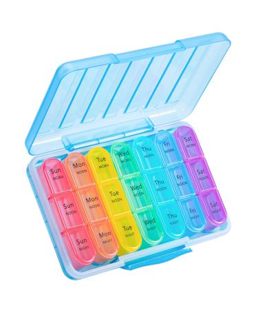 Zoksi Pill Organizer 7 Days 3 Times a Day Moisture Proof Weekly Pill Box Morning Noon Evening New Pill Case for One Week 21 Compartments Mediciation Box for All Meds (Blue)