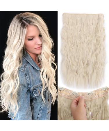 Halo Aphro Invisible Wire Hair Extensions with Adjustable Transparent Wire Secret Wire Hair Extensions with 4 Removable Clips 20 Inch Synthetic Long Wavy Fish Line Hairpieces for Women (Blonde) 60/88B