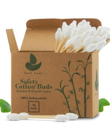 LEAF BOAT Cotton Buds 78 or 234 Pieces | Baby Safety Cotton Buds for Ears Makeup Cleaning | GOTS Certified Biodegradable Eco-Friendly Plastic Free | Vegan | Recycled Packaging | 78 Count (Pack of 1)
