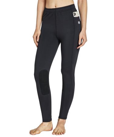 FitsT4 Kid's Fleece Lined Riding Breeches Girls Winter Equestrian Pants Knee Patch Horseback Schooling Tights Cell Pocket Black Medium
