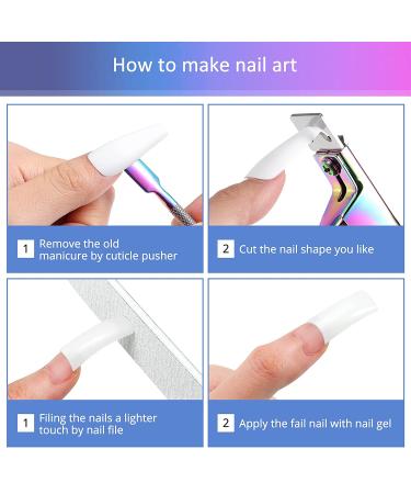 Nail Clipper for Acrylic Nails with Cuticle Pusher and 2 Nail Files - Manicure Tools for Artificial Nails in Black/Rainbow - Buy Online on GoSupps.com