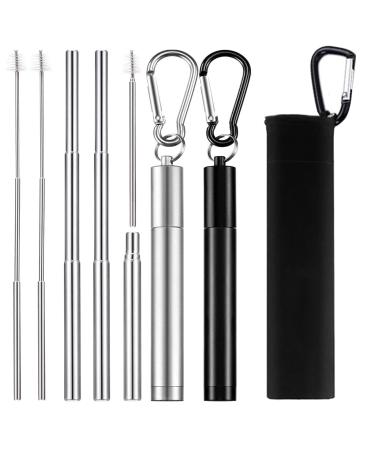 JALCH 2 Pack Telescopic Straws Reusable & Collapsible Stainless Steel Portable Drinking Straws with Compact Key-Ring Case & Brush Ideal for Travel Home Work A Sustainable Choice