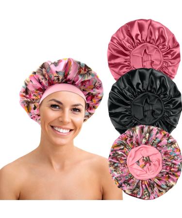 Holly LifePro 3PCS Satin Bonnets for Black Women Girls  Extra Large Band Hair Bonnets with Tie Band  Silk Sleep Braids Bonnet  Style-12