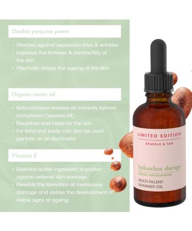 Spilanthox therapy - Multi-Talent Shimmer Oil - Body Oil for Mega Glow & Instant Tan - Spilanthol Hyaluronic Acid & Vanilla Fragrance - Anti-Aging Facial Oil - Vegan Natural Cosmetic - 50ml - Buy Online on GoSupps.com