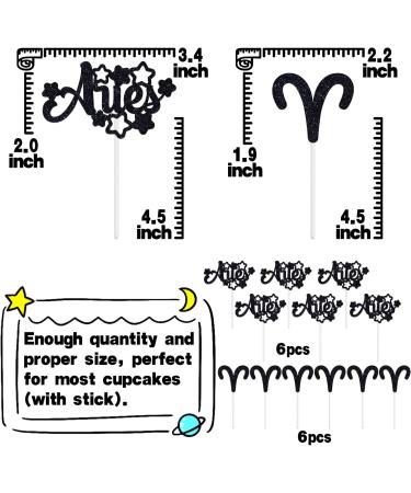 12Pcs Aries Cupcake Topper Big Aries Energy/Aries Season 12 Constellation March/April Birthday Cupcake Decoration Horoscope Astrology Birthday Party Supplies Black Glitter - Buy Online on GoSupps.com