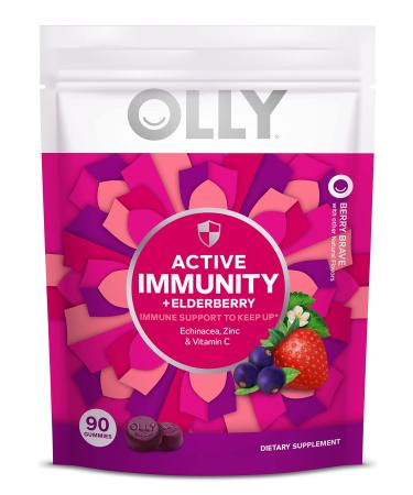 OLLY Immunity Gummy, Immune Support, Elderberry, Zinc, Vitamin C, Supplement, Berry - 90 Count Active Immunity 90 Count (Pack of 1)