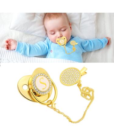 Alomejor Curved Baby Pacifier - 26 Letters Safe Materials Healthy Bling with Clips | 6-18 Months | Golden Color - Buy Online on GoSupps.com