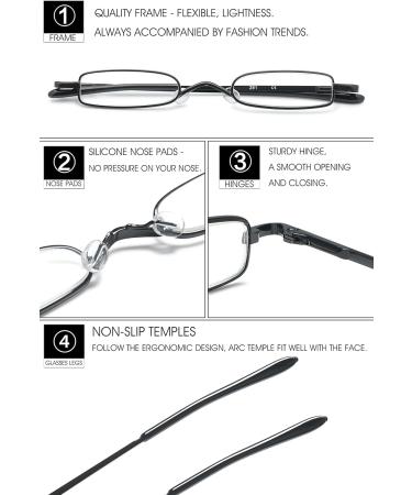 Vevesmundo Men's Narrow Metal Reading Glasses - Lightweight Mini Visual Aid with Case - Black 0.75x - Buy Online on GoSupps.com