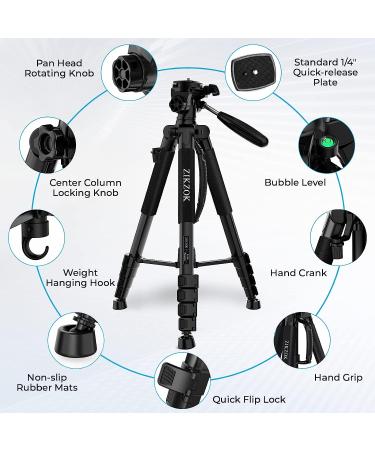 ZIKZOK 75 Inch Lightweight Aluminum Camera Tripod for DSLR/SLR/DV/GoPro/iPhone - Black - Buy Online on GoSupps.com