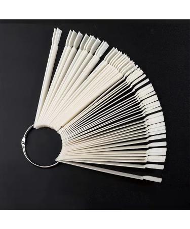 50 Tips Transparent Fan-shaped Nail Art Tips Display Polish Board Display Practice Sticks Tool with Metal Screw Split Ring Holder natural